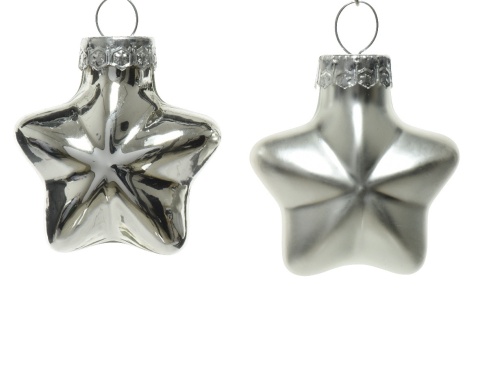 Gwiazdki szklane opakowanie 12szt srebrne błysk/mat (010185) 4x2x4,5cm (tuba)