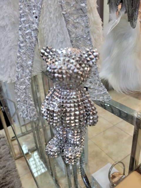 Miś srebrny 13cm "jubilerski" z prezentem (NB1002)