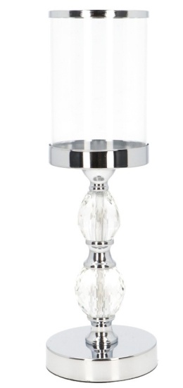 Świecznik metalowy srebrny dwie kule akrylowe i szkło (NC9129-19)-20%