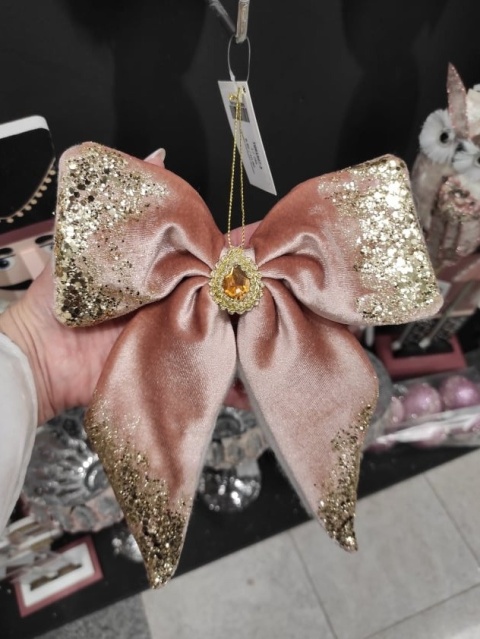 Zawieszka kokarda róż welur z kamieniem i brokatem(TG615507-3)-20%