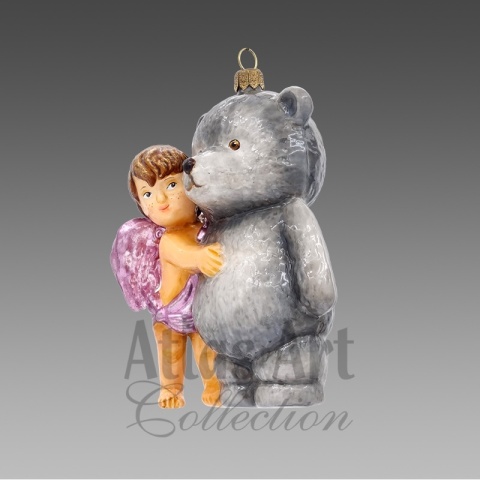 Atlas Art Bauble: Gray Teddy Bear with Angel (00763/1AA)