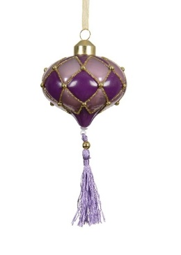 Glass bauble, spinning top, rhombus, pink and purple, with tassel (071001)
