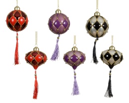 Glass bauble, spinning top, rhombus, pink and purple, with tassel (071001)
