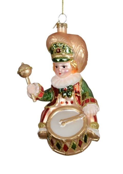 Glass bauble: Circus drummer green suit (129644)