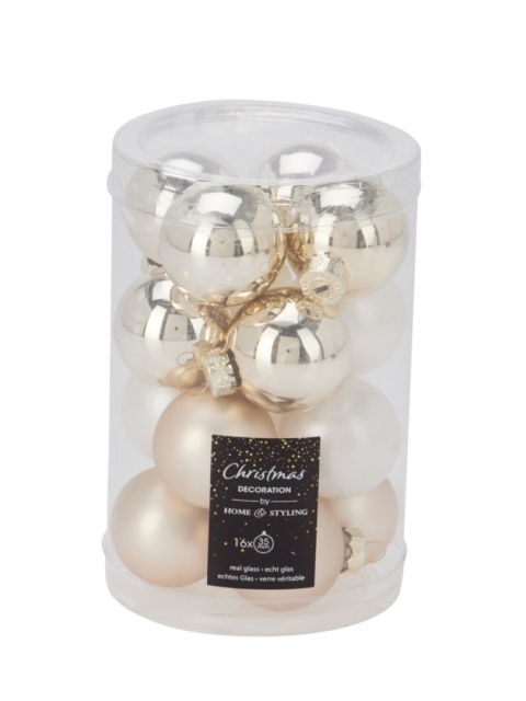 Bombki szklane 35mm biały/beż mix 16szt (502660)