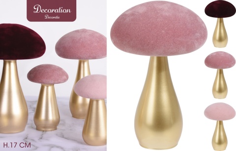 Grzyb szklany 18cm welurowy kapelusz 3kolory (353616)-40%