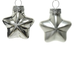 Gwiazdki szklane opakowanie 12szt srebrne błysk/mat (010185) 4x2x4,5cm (tuba)