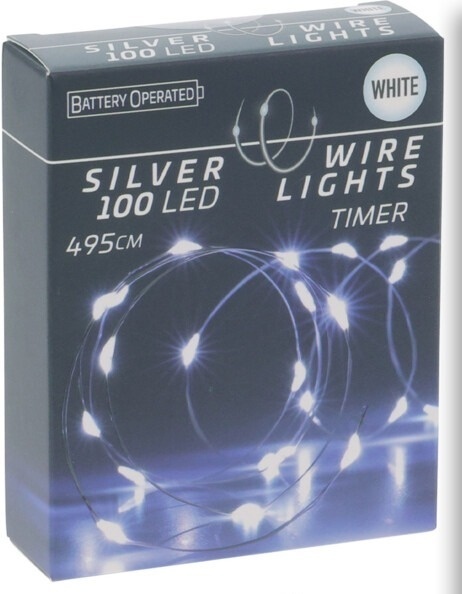 Lampki na druciku 100LED zimne 495cm timer na baterie(AX9730540)