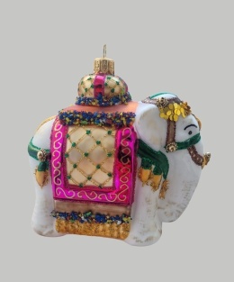 Bombka formowa: Słoń indyjski biały z kamieniami (363) SE