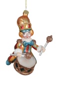 Glass bauble: Circus drummer blue bow (129644)