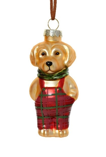 Glass bauble: Dog in red checkered overalls (125107)