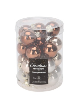 Glass baubles 35mm beige/brown opal mix 16 pcs (199210)