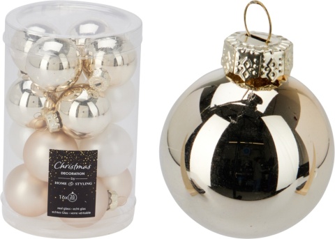 Glass baubles 35mm white/beige mix 16 pcs(502660)