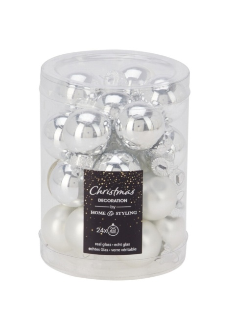 Glass baubles 35mm glossy/matt silver 16 pcs (192431)
