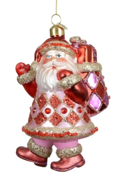 Bombka szklana Mikołaj z workiem prezentów (122217)