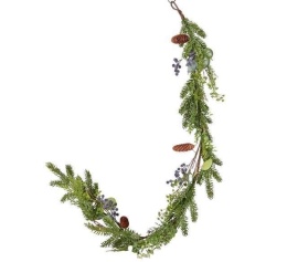 Garland 150cm mix of green branches, navy blue fruits and pine cones (CV37396)