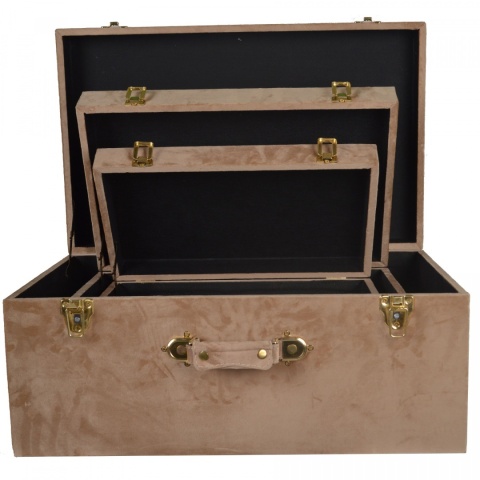 Kufer welurowy beżowy mały h:19*40*23cm (116190)-20%