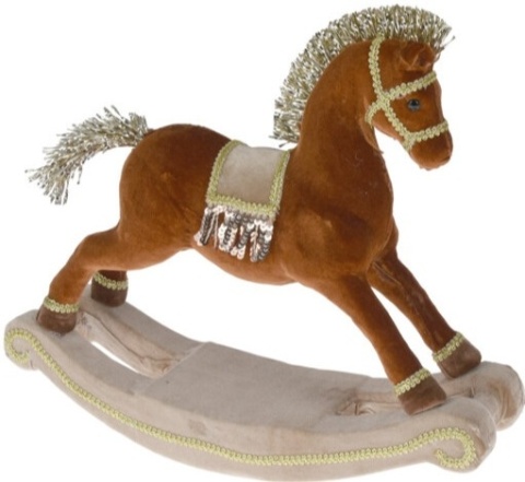 Koń na biegunach welur brązowy duży h:35*39*12cm (017187) -20%