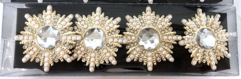 Kpl. 4 obrączki z kamieniem i perełkami śr. 4,5cm (HN0653)