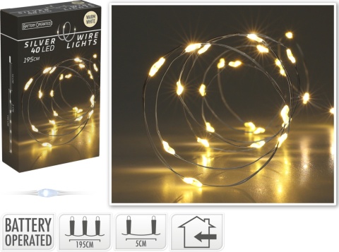 40LED warm wire lights 195cm battery-powered (AX9731420)