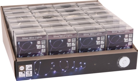 Lampki na druciku 80LED b.zimne 8f.+ timer 395cm na bat. zewn. (AX8720720)