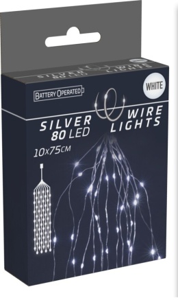 Lampki na druciku 80LED wiązka 10*75cm zimna bat.3xAA (AX9730210)