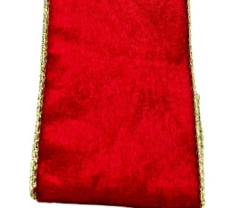 Ribbon on a spool, red velvet, gold edge (RF0545)