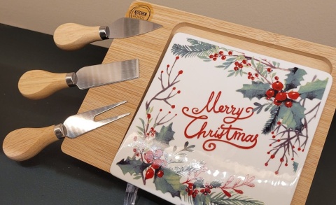 Deska drewniana do serów z ceramicznym wkładem + sztućce (607911)-20%