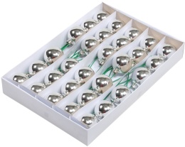 Kpl 30 bombek szklanych 50mm na druciku srebrny błysk (100242)-20%