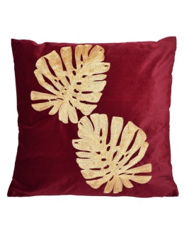 Poduszka welurowa bordowa ze złotymi liśćmi 45*45cm (8319)-20%