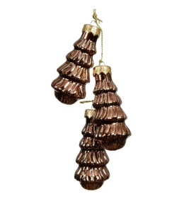 Zawieszka 3 choinki szklane brązowe na sznureczku (068275)
