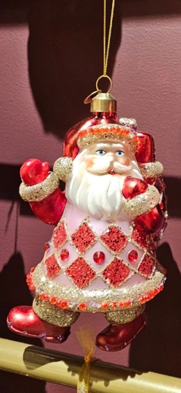 Bombka szklana Mikołaj z workiem prezentów (122217)