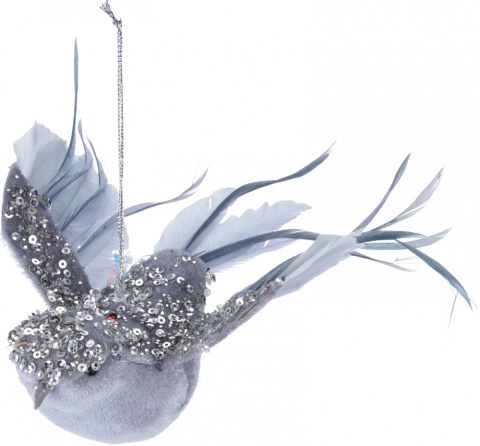 Zawieszka ptaszek welur szary z cekinami (018117) -20%