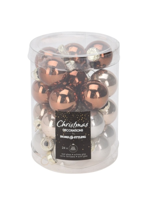 Glass baubles 35mm beige/brown opal mix 16 pcs (199210)