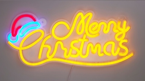 Merry Christmas neon outline yellow with Christmas tree on USB (LG1500040)