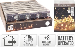 Lampki na druciku 80LED zewnętrzne białe ciepłe 8 funkcji timer 395cm na baterie (AX9731720)