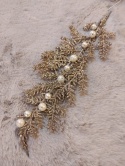 Zawieszka liść brokat 30cm z perełkami szampański (BX19184)-20%