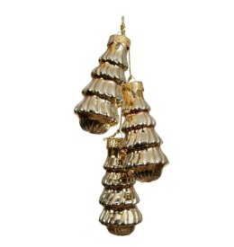 Zawieszka 3 choinki szklane złote na sznureczku (068275)