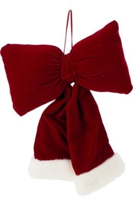 Burgundy velvet bow with white fur small 24x21cm (520064)