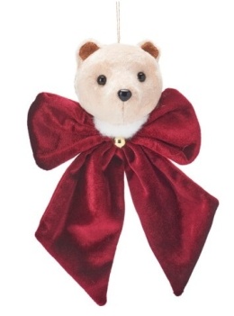 Teddy bear pendant with burgundy velvet bow (510901)