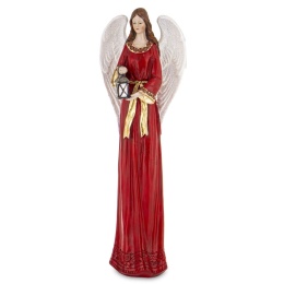 Angel 38cm with a lantern in a red dress, polyresin (181039)