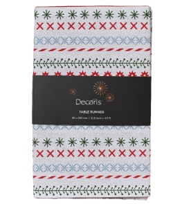 White table runner with Christmas patterns 30x150cm (669437)