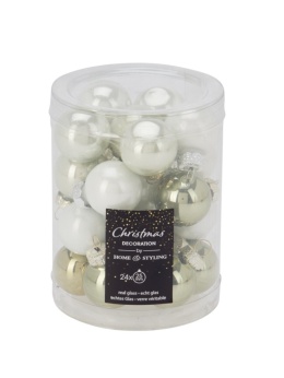 Glass baubles 35mm green/white mix 16pcs (502661)