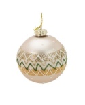Glass bauble 8cm matte cappuccino glitter pattern (523381)