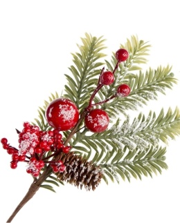 Gałązka z czerwonymi owocami i szyszką (OZB07038) h:30x15cm