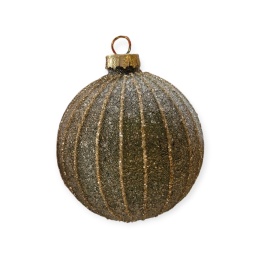 8cm sugar bauble green with gold glitter stripes (TG79853)