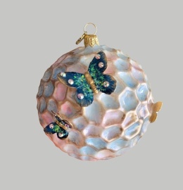 Bombka GlitterLab: Kula żłobiona opalizująca biała z motylami 9cm(5183BM)