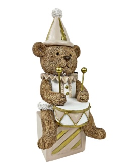 Beige teddy bear drummer on a polyresin package (RF0290)