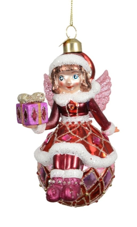 Bombka szklana Elf dziewczynka na kuli (122217)