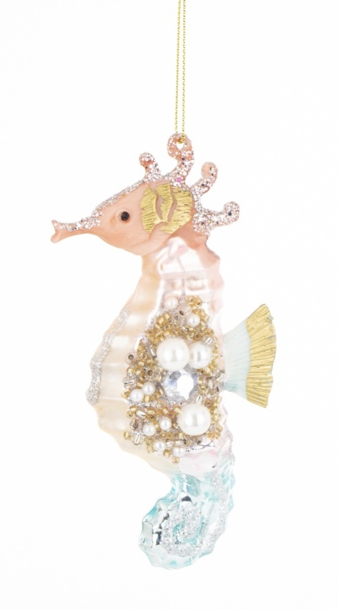 Bombka szklana: Konik morski różowy z perełkami (179951)